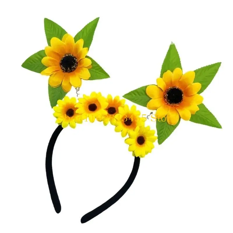 

49MC Популярная тканевая повязка на голову с изображением подсолнуха, очаровательный обруч для волос для праздника урожая