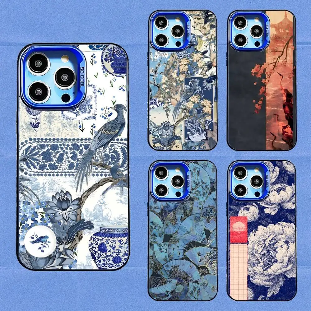 

China-Chic Mosaic Graffiti Phone Case For iPhone 16,15,14,13,12,11,8,7,Pro,Max,Plus,Mini,XS,SE Blue Candy Matte Shockproof Cover
