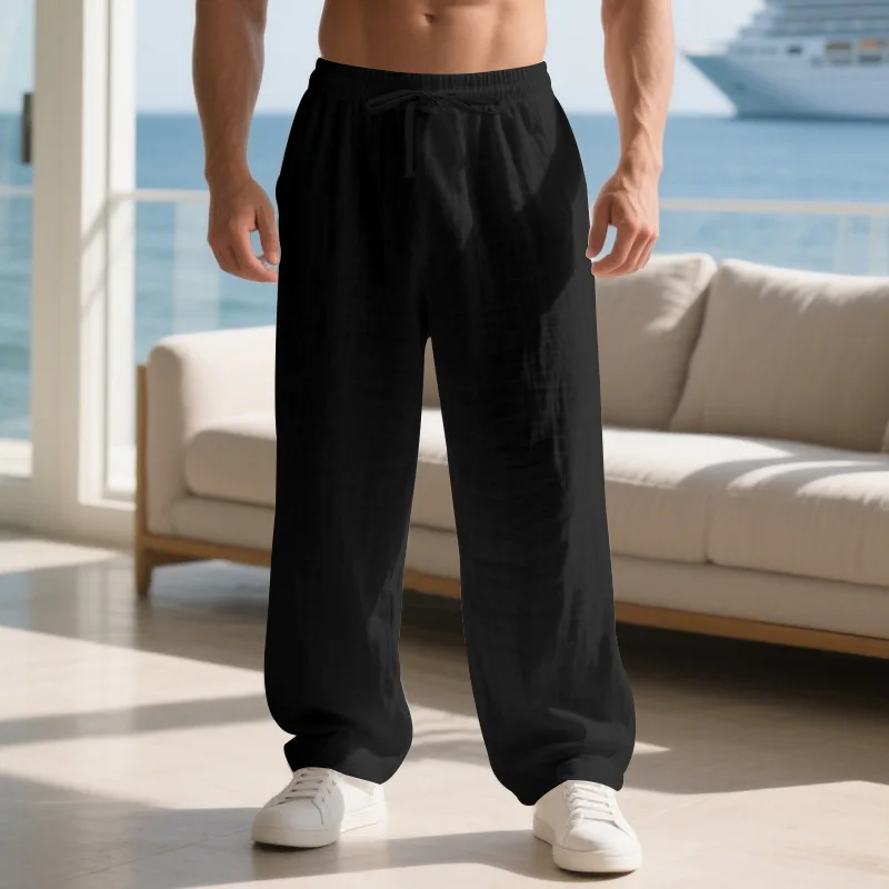 Autumn Loose Men's Casual Home Linen Simple Sports Trousers for Men