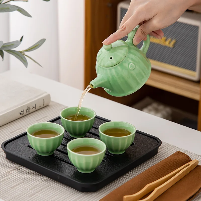 Travel Tea Set with 4 Cups Tea Tray Outdoor Portable Tea Set Business Gift 9pcs