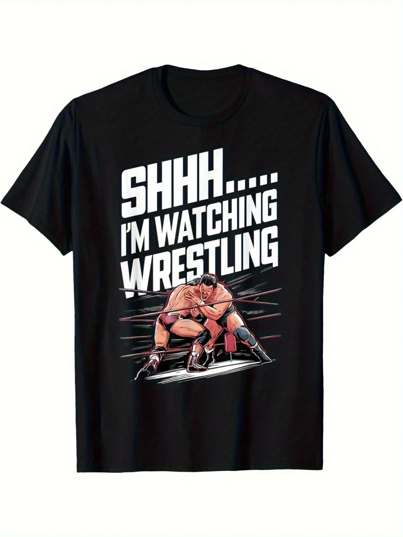 Shhh I'm Watching Wrestling Funny Wrestling Events Lover T-Shirt 180g