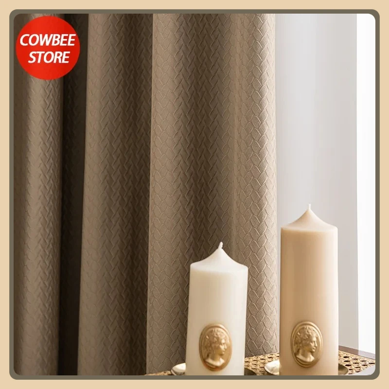 

French Luxury Wheat Curtains for Living Room Bedroom Windows Cloth Thickened American Milk Tea Color Velvet Curtain Simple