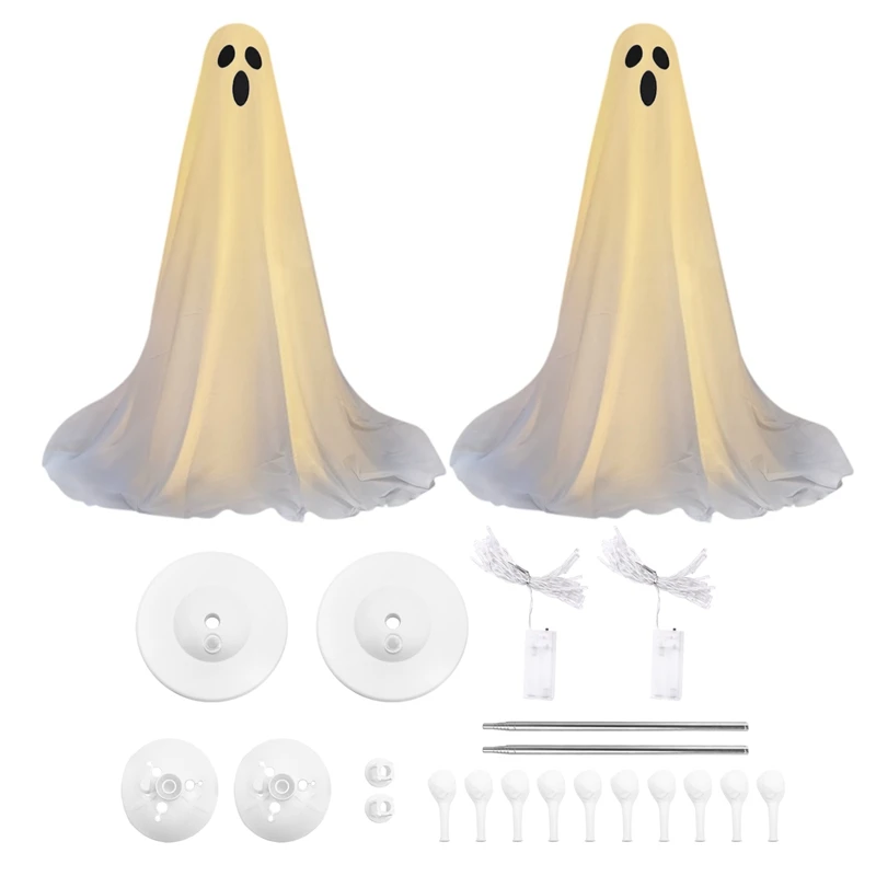 

Halloween Decorations Outdoor -DIY 2PCS Large Lighted White Cloth Ghosts- Cute Ghosts With 20 LED String Lights Light Up