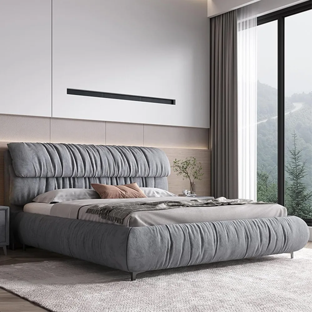 

Modern Light Luxury Leather Bed Modern King Size Upholstered Platform Bed Frame No Box Spring Needed Noise Free