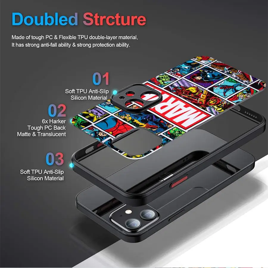 حافظة لهاتف آيفون 16 15 Plus 11 12 13 14 Pro Max 12 Mini 7 8 XR XS 15Pro 16e Funda غطاء هاتف Marvel Cartoon Comics #2