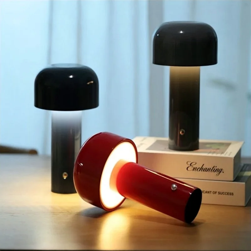 LED Mushroom Night Light - Touch adjustable brightness+wireless charging, bedroom, office, portable cordless light