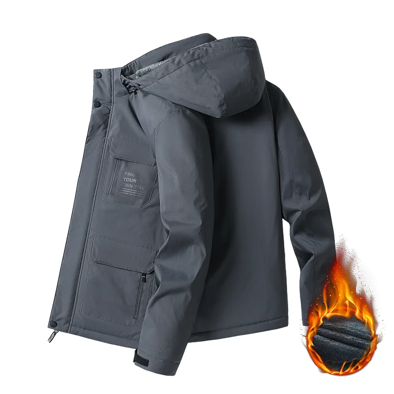 Herren Sturm mantel Winter neue einfarbige Multi-Pocket warm verdickte Outdoor-Camping kälte dichten Mantel Herren wind dichte Fleece jacke