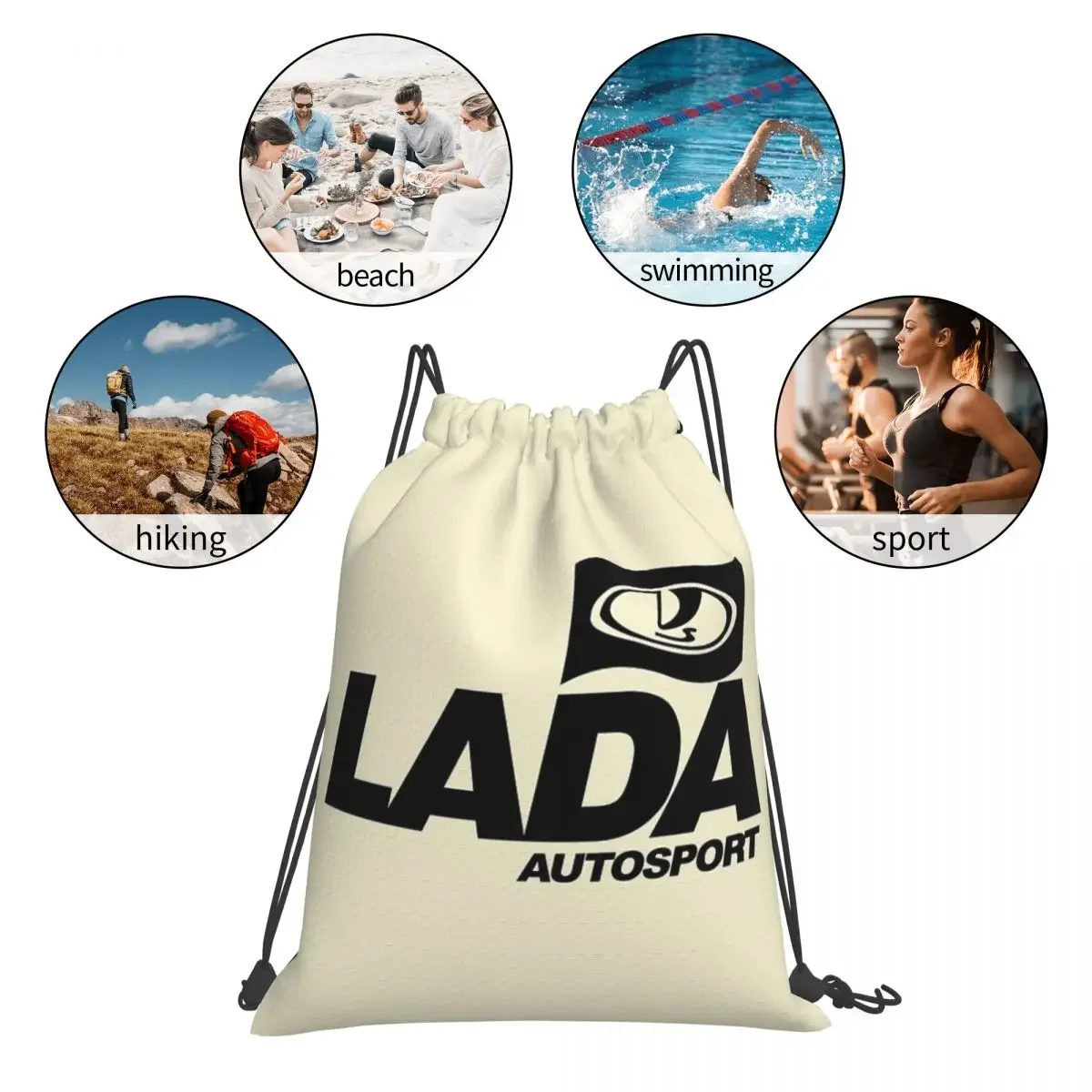 Lada Autosport con Logo bandiera (nero) zaino borsa portatile con coulisse borsa portaoggetti tascabile con coulisse per uomo donna scuola