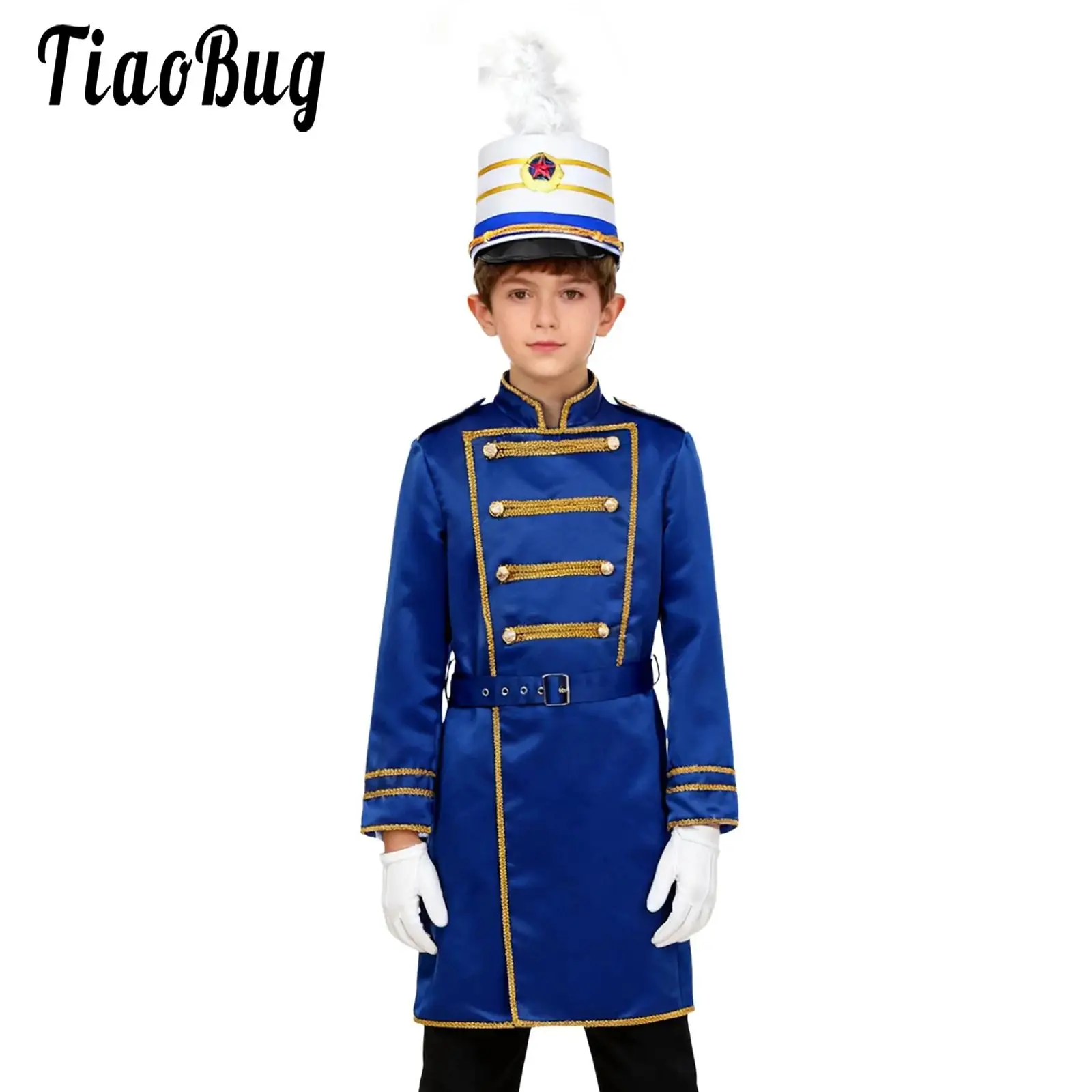 

Детский барабанщик для мальчиков, наряд королевской гвардии, костюм для выступлений, длинная куртка, макси-одежда с длинными рукавами, шапка и перчатки