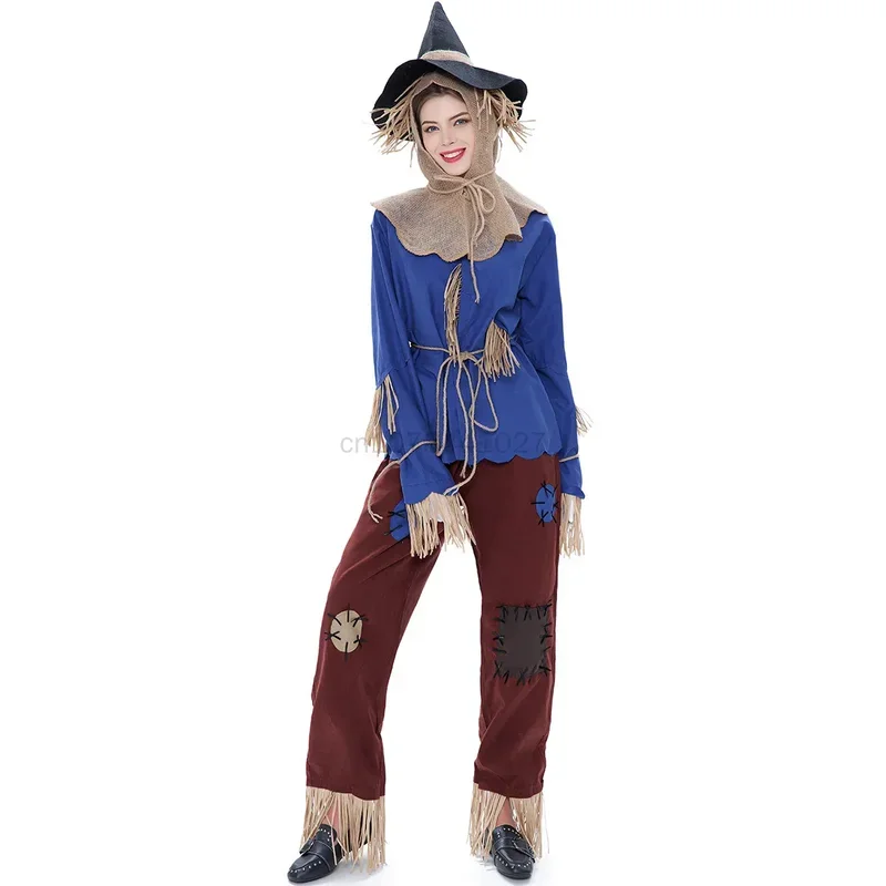 2024 Scarecrow Costume Child Blue Top Pants Set Halloween Adult Cosplay Costumes Women Disfraz Halloween Para Mujer@0Z*