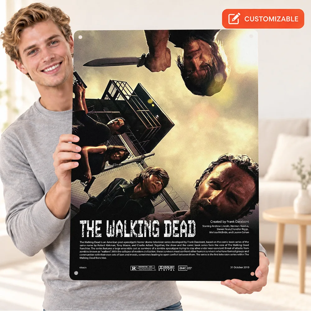 Walking Dead Character Ensemble Textured Metal Poster Customized Aluminum Sign Bold Graphic Wall Art For Film Screening Room