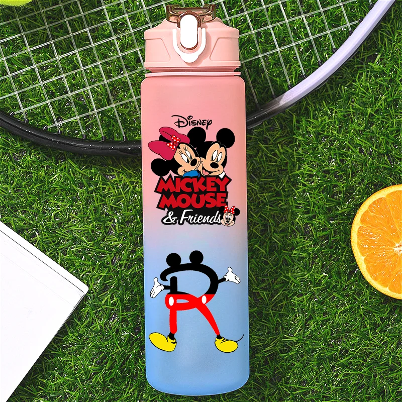 

Пластиковая кружка 750 мл с градиентом цвета, с буквами A-Z, Микки Маус, Милая Минни Маус, аниме-аксессуар, мультяшная бутылка для питья, подарок