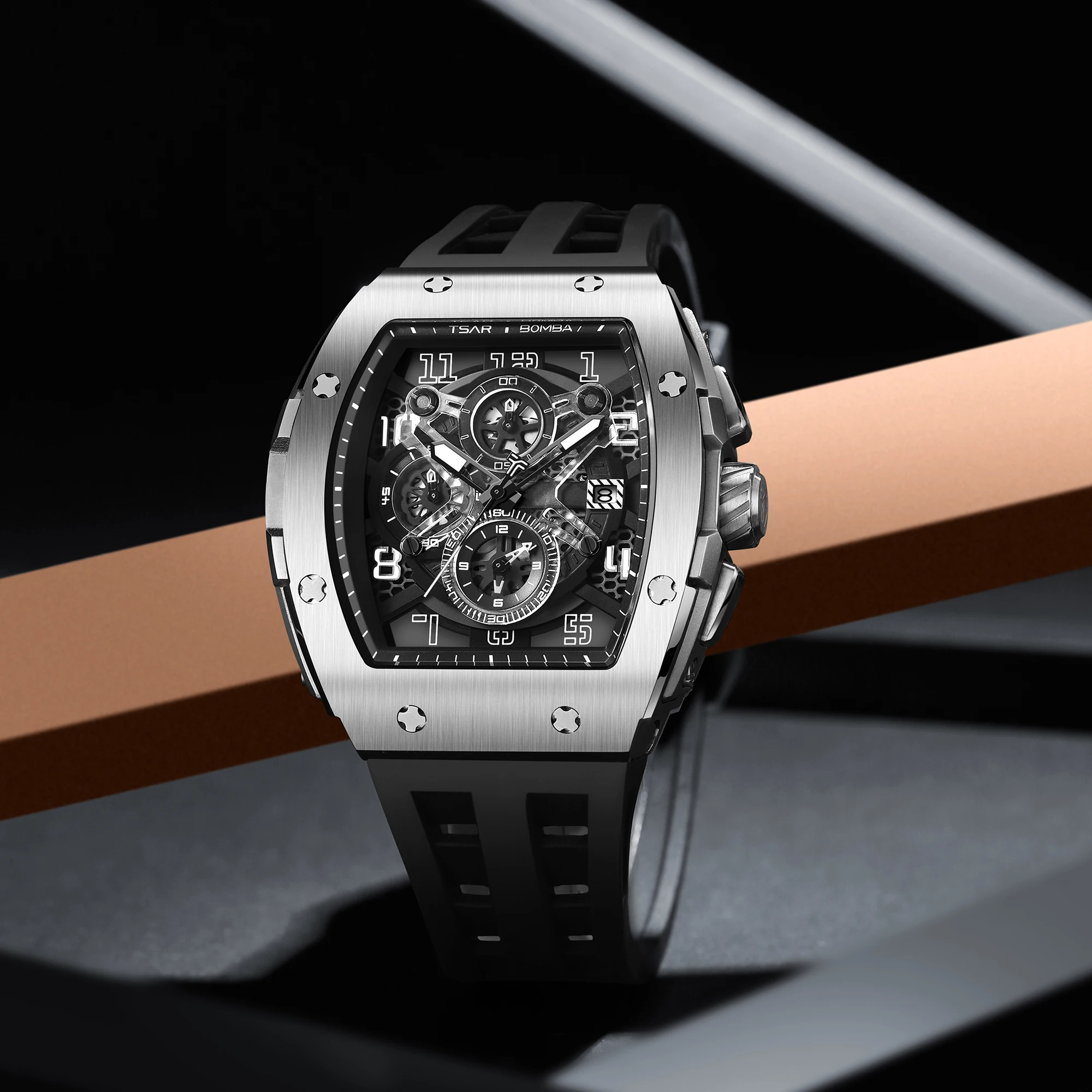 

TSAR BOMBA Men's Luxury Watch 50M Waterproof Luminous Date Chronograph Sapphire Crystal Fashion Sports Watch Men's Gift