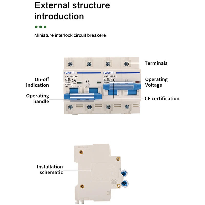 XIONGISOLAR 2P+2P 125A 400V MTS AC Dual power Manual transfer switch Circuit breaker MCB 50HZ/60HZ