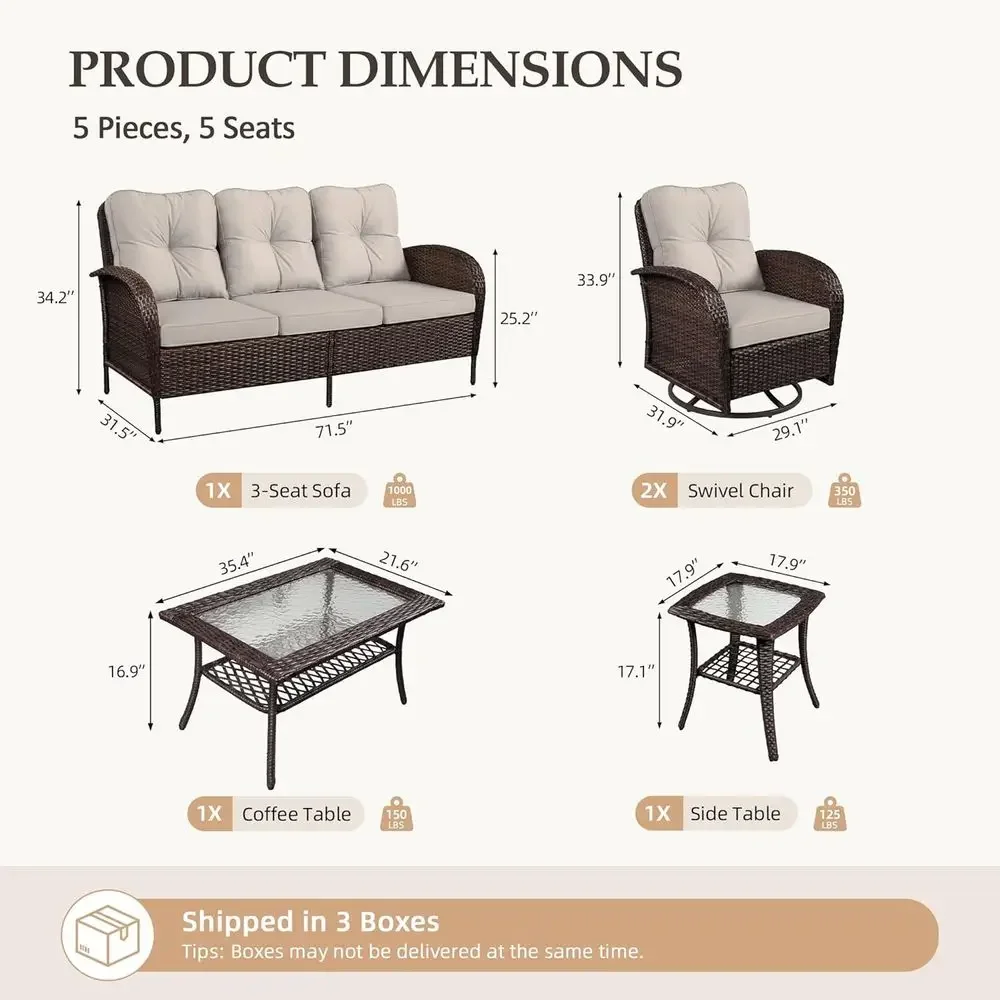 

Special Offer5-Piece High Back Wicker Outdoor Sofa Set With Swivel Chairs, All-Weather Patio Furniture For Deck And Backyard, 5