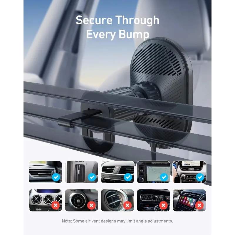 For Anker Car Charger Mount MagSafe Qi2 15W Certified Wireless with TEC Cooling Strong Magnets Air Vent Mount for iPhone 17-12