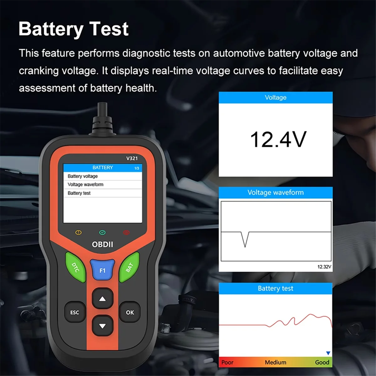 ABNJ Obd2 الماسح الضوئي أداة تشخيص قارئ الرمز، الماسح الضوئي لرمز الخطأ، اختبار البطارية وتخليص الكود