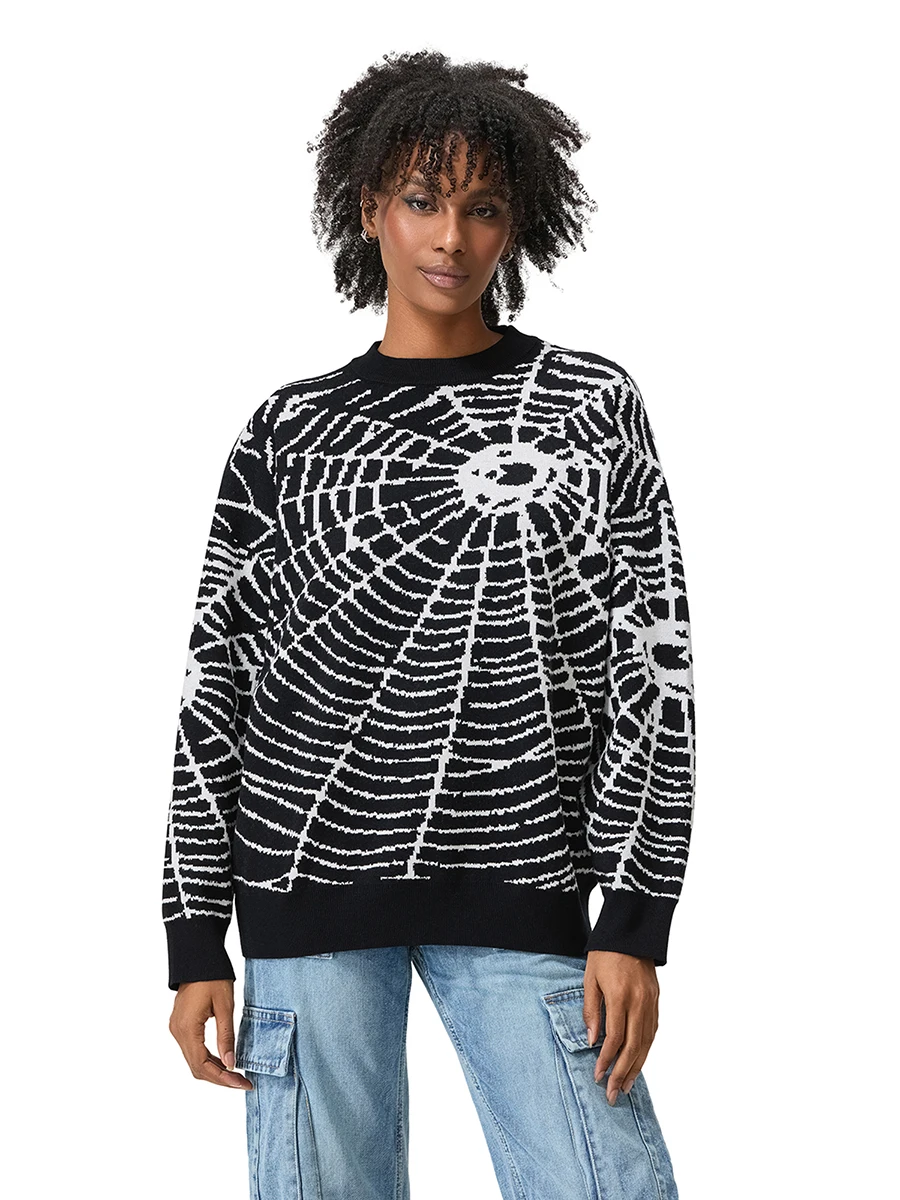 Damen Herren Pullover mit Rundhalsausschnitt, langärmelig, Spinnennetz-Pullover, Strickoberteil für den lässigen Alltag in der Herbstsaison
