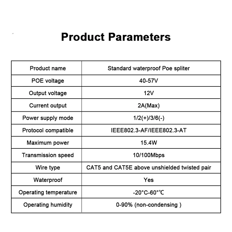 Répartiteur POE standard 12V à 48V, adaptateur d'alimentation injectable, module d'alimentation et outil étanche pour extension de caméra IP