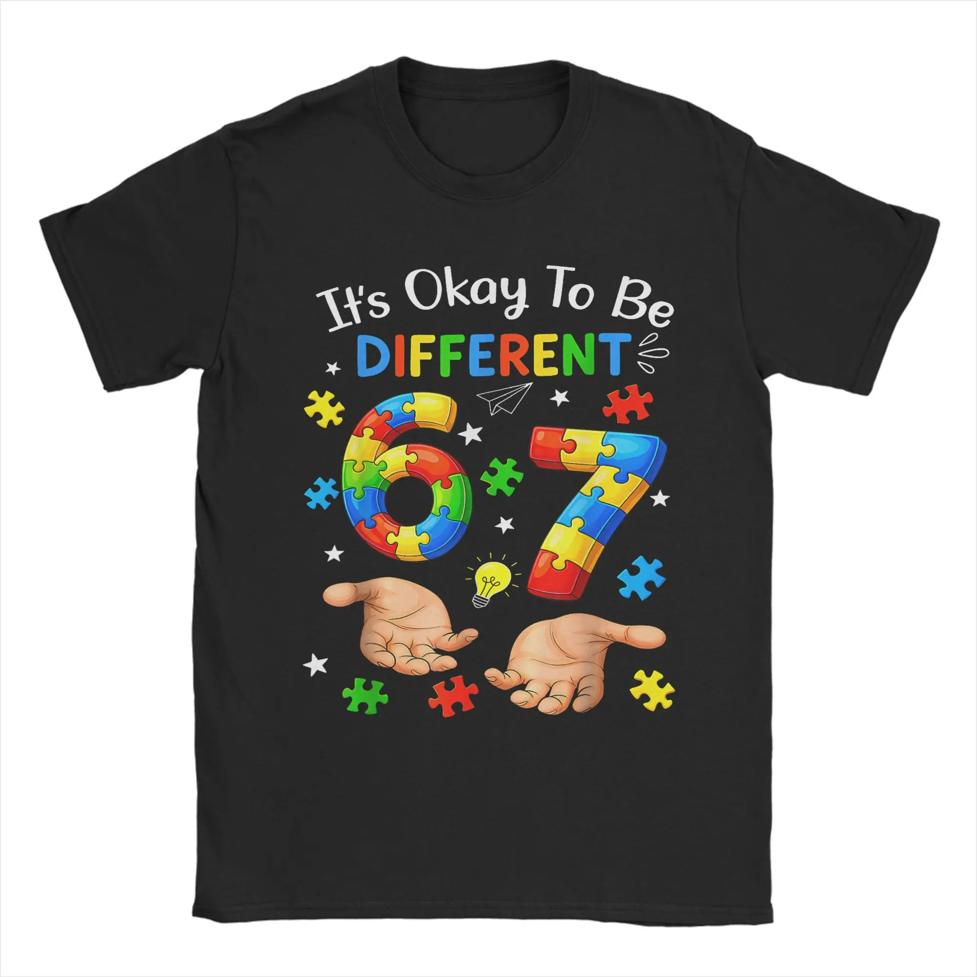 It's Okay to Be Different 67 Hand Signs Autism Awareness T-Shirt Men  100% Cotton Tees Crew Neck Short Sleeve T Shirt Clothing