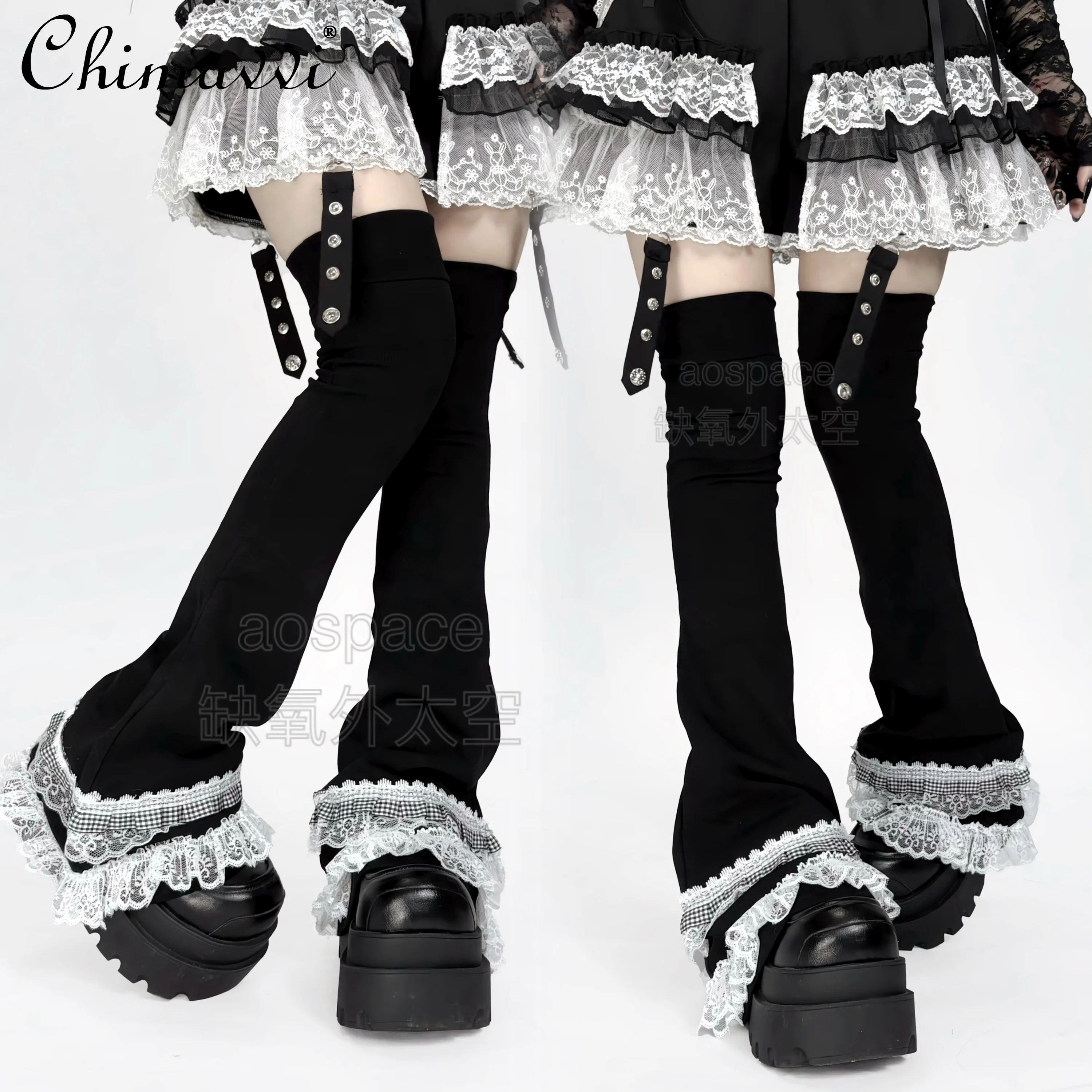 Original Dark Girls Subculture Lace Spliced Over Knee Trumpet High Tube Leg Cover Female Punk Style Long Socks Y2K Leg Warmers