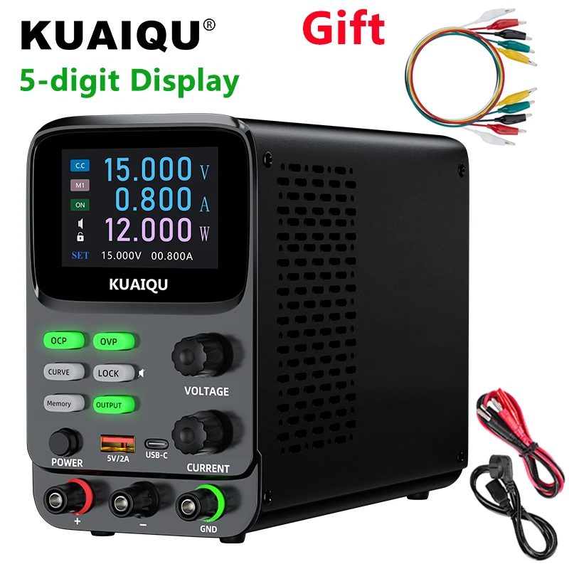 KUAIQU 5-digit Display Lab DC Adjustable Power Supply 30V 10A Bench Power Supply