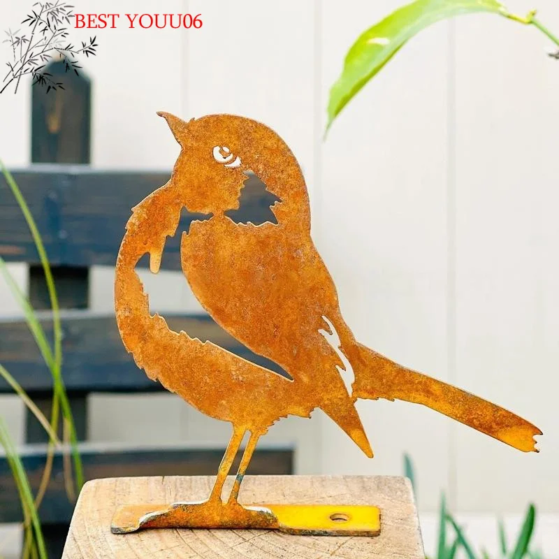 (YOUU06)1Pc Rust-Colored Bird Comfortable Home And Garden Decoration Country Metal Artwork Backyard Wall Iron Garden Decoration