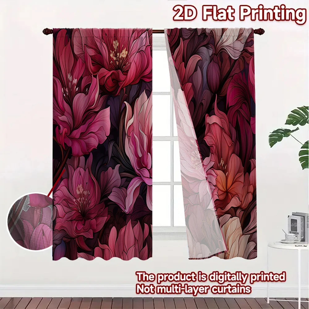 Floral landscape printed curtains, suitable for living rooms, bedrooms, offices, home decoration, balcony blackout curtains