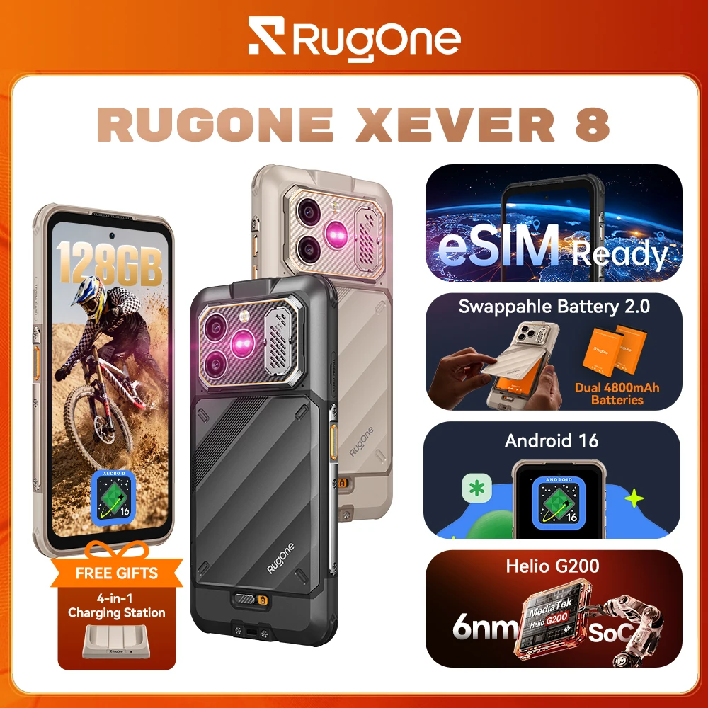 【NEW】RugOne Xever 8 Rugged Phone Android 16 Smartphone Swappable Battery 2.0 Helio G200 6.5