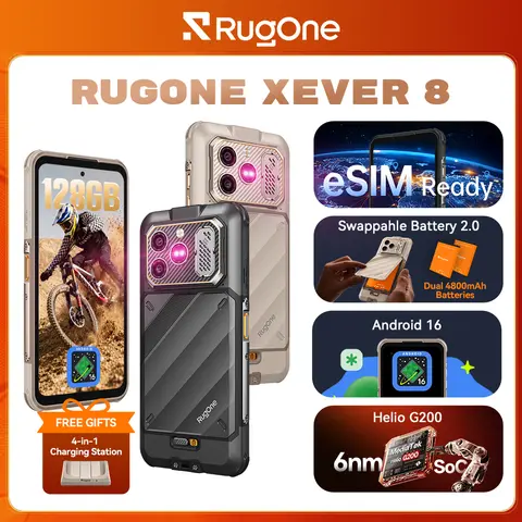 【NEW】RugOne Xever 8 Rugged Phone Android 16 Smartphone Swappable Battery 2.0 Helio G200 6.5" 120Hz 20MP Night Vision 128GB NFC