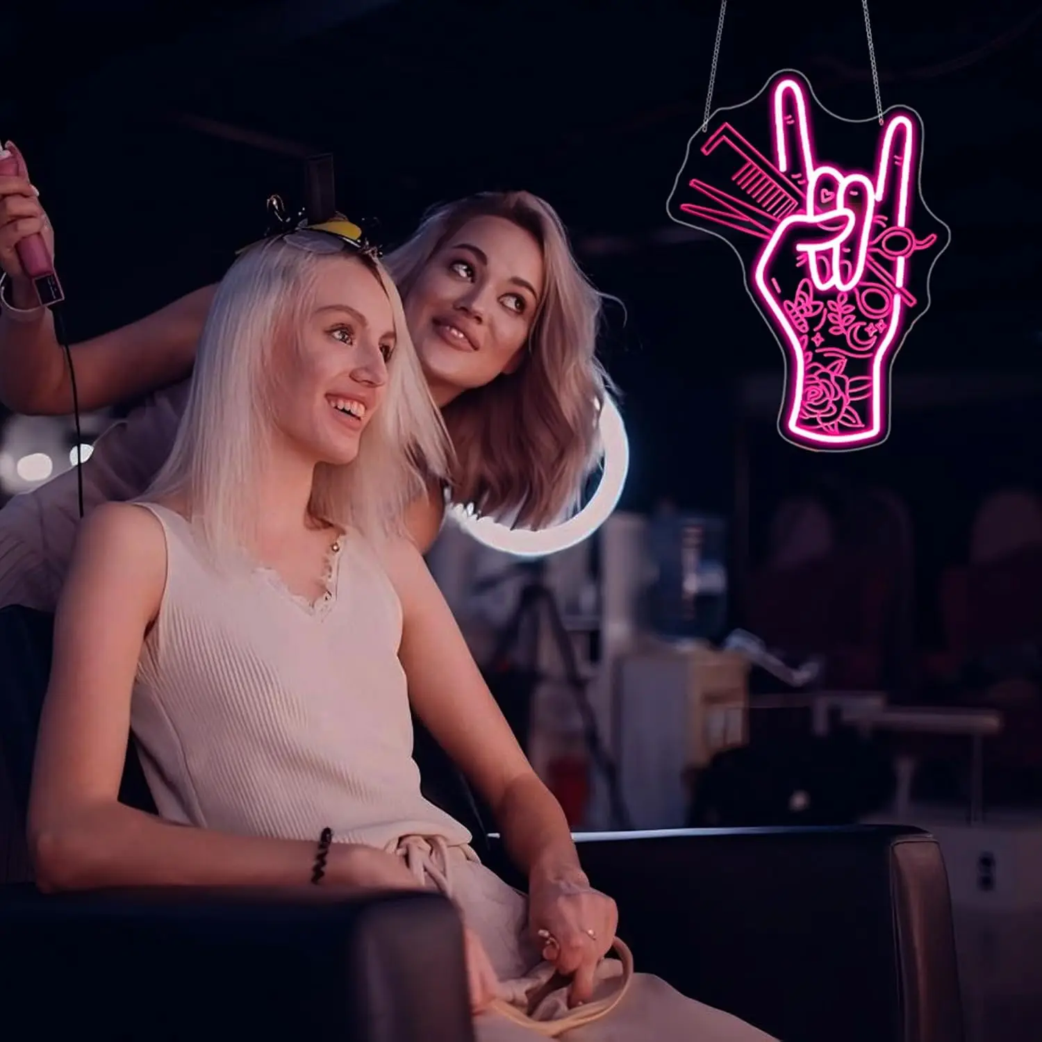 صالون الشعر LED النيون تسجيل لديكور الحائط الوردي ثلاثية الأبعاد نقش ضوء ديكور المنزل للأعمال غرفة نوم نادي متجر الحفلات USB الطاقة #2