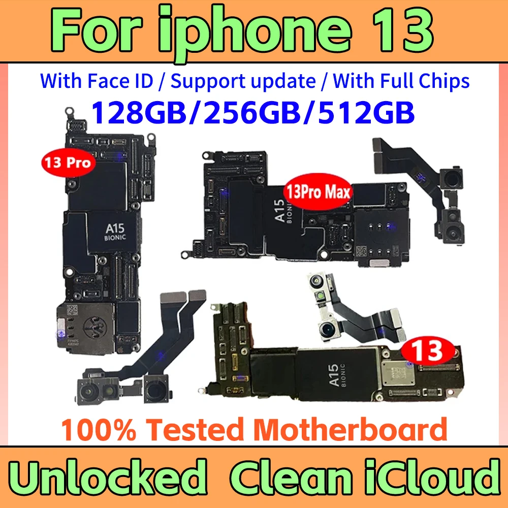 Free shipping Mainboard For iPhone 13 Pro Max Motherboard With Face ID Unlocked Clean iCloud 13Pro Logic Board Full Chips Tested