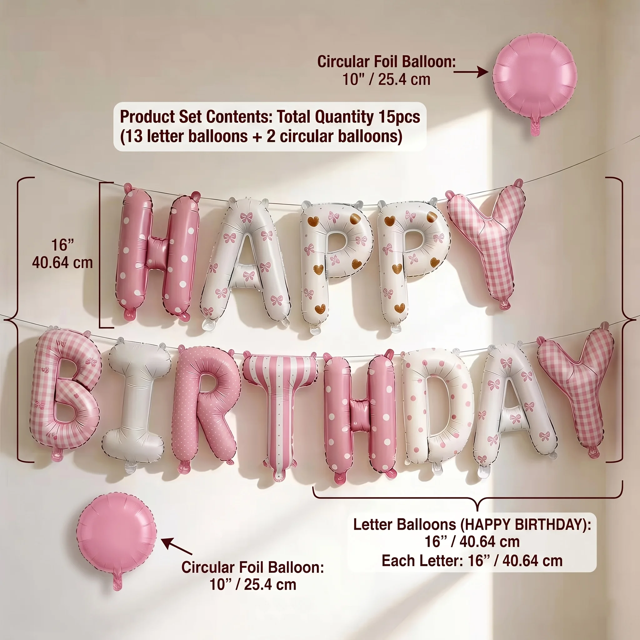 15-teiliges Macaron-farbenes Buchstabenballon-Set aus Aluminiumfolie mit der Aufschrift „Happy Birthday“ für die Geburtstagsfeierdekoration – Detail 6