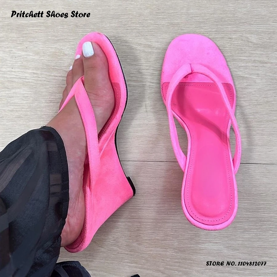 

Women's Leather and Suede Wedges Slippers Summer Fashion Pull On Outside Casual Shoes Solid Round Open Toe High Heel Flip Flops