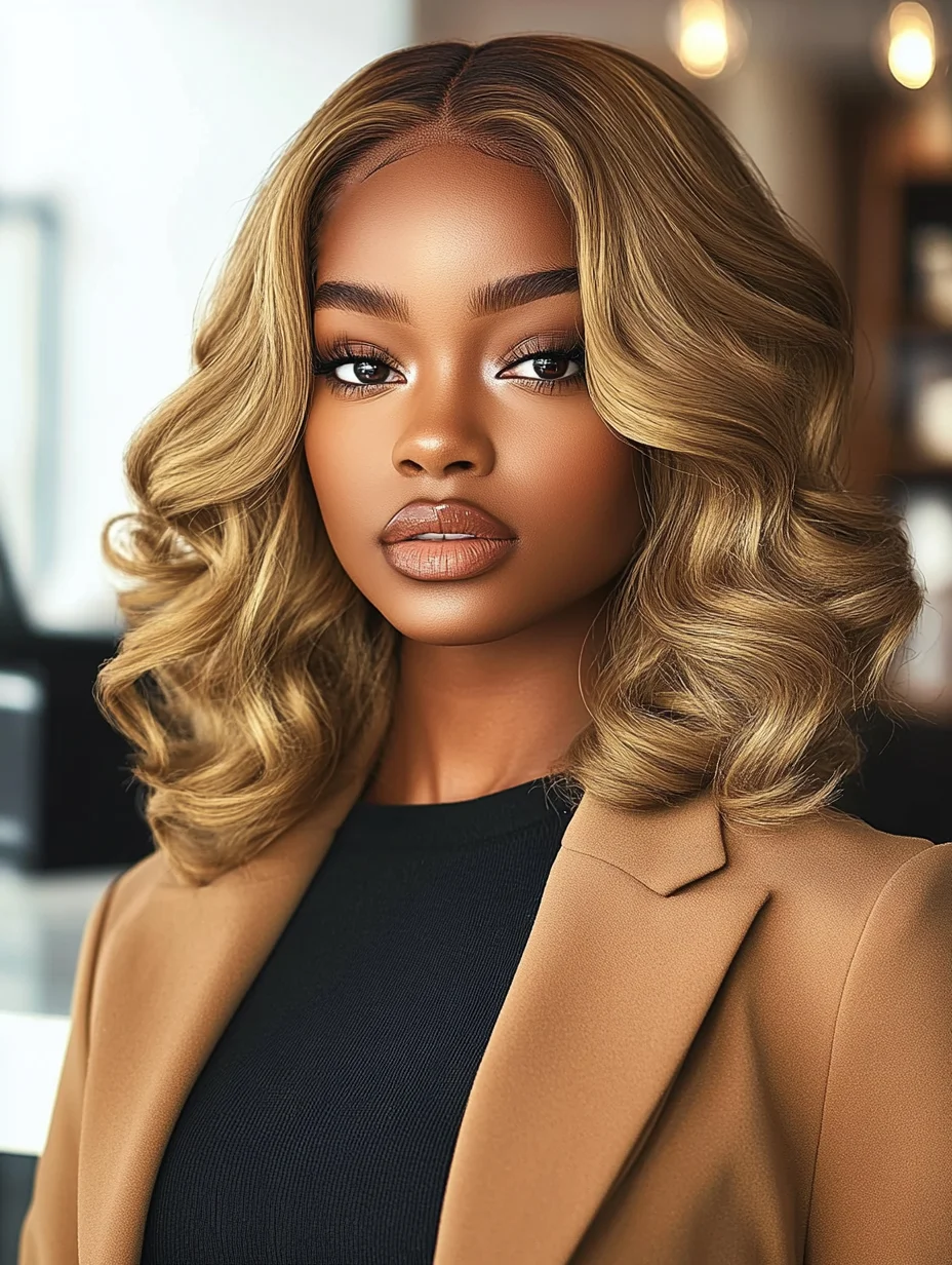 TikTokHairGoals VIRAL T-Lace Frontal Body Wave Bob Honey Blonde Shadow Raíces Salón-Invisible Hairline Hack