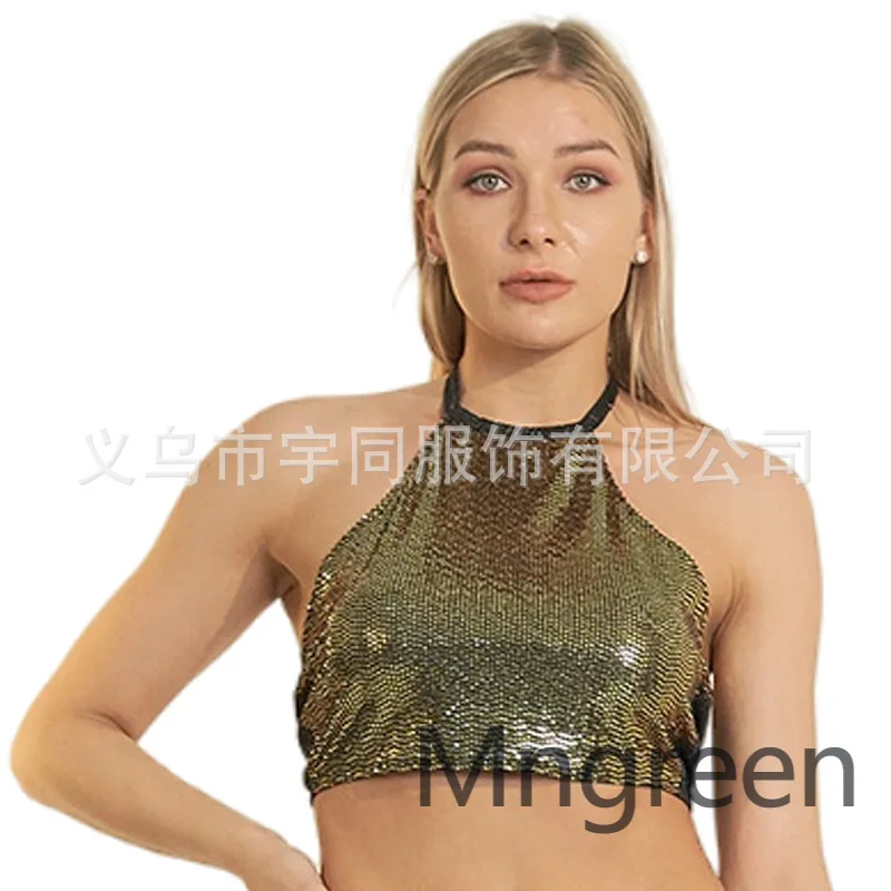 Nuovo modello 2025, fascia toracica con diamanti caldi in un unico pezzo, gilet sexy lucido, allacciatura, top a tubo con paillettes, performance sul palco