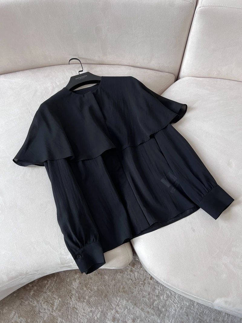 

Ele Bla Silk awl Design Легкий полупрозрачный женский винтажный капюшон Ne Long Sve Simple Faion Commute Sle