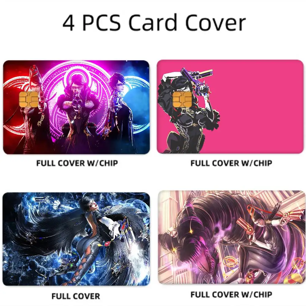 GAME Bayonetta Cartoon 4pcs 1Set Credit Card Skin Stickers For Bank Card Bus Metro Card Sticker Waterproof Women Gift