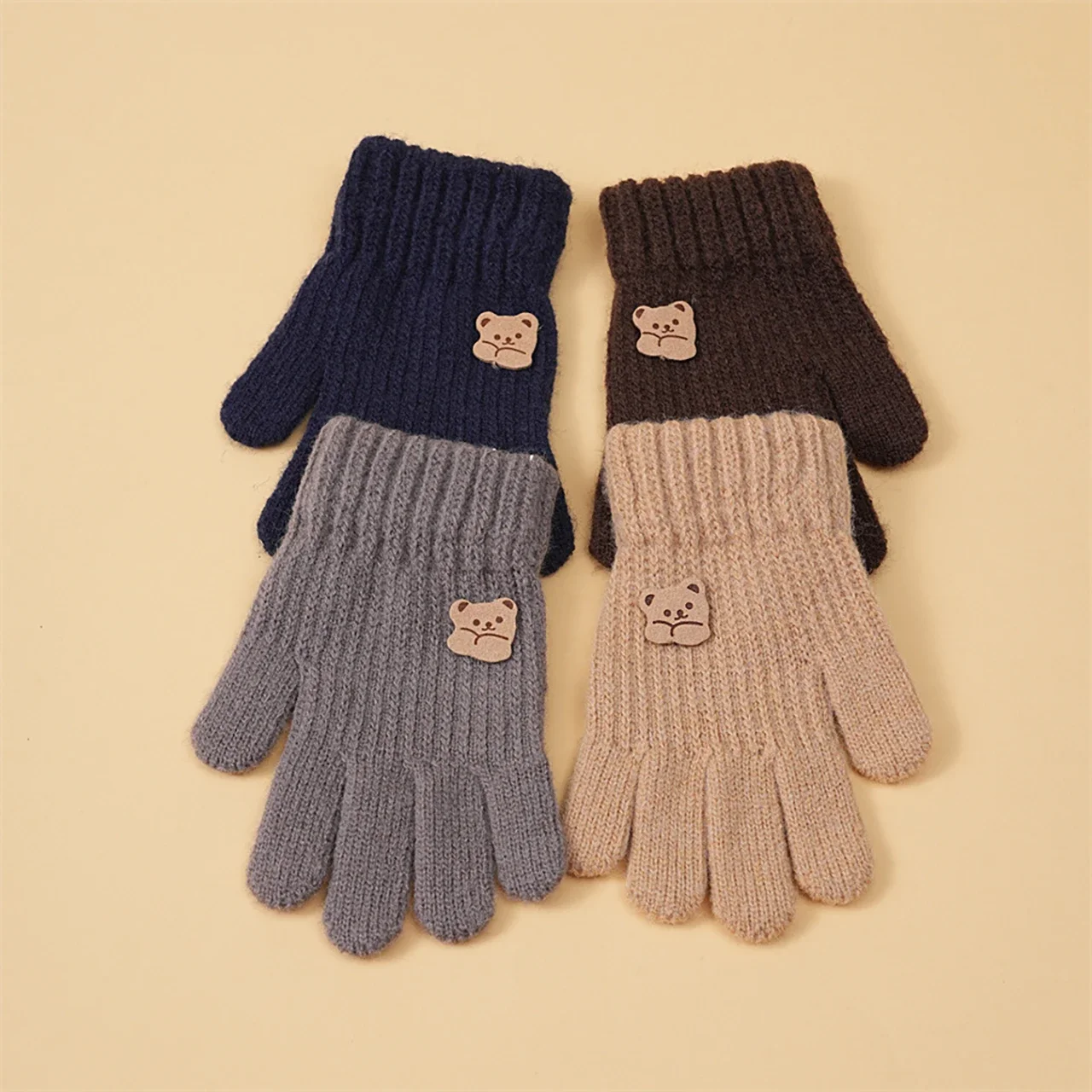 

Winter 2-8Y Children Woolen Knitted Gloves - Solid Color Cold Resistant Split Finger Mittens for Boys Girls
