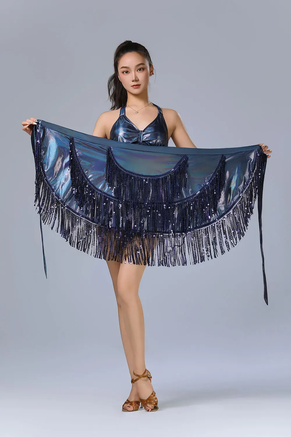 

2025 New Line Dance Costume Skirt Sequins Tassel Hip Scarf Women Wrap Skirt Line Dance Skirt Latin Dance Skirt