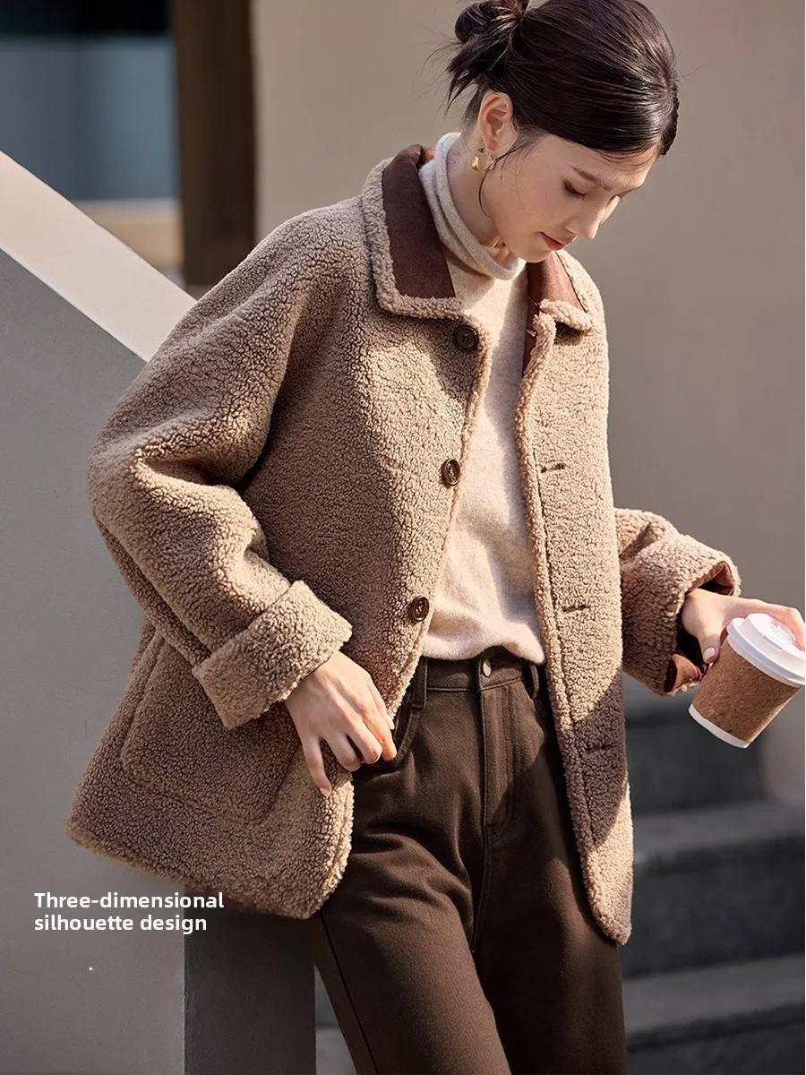 XWI Women's Double-Sided Wear Suede Jaet Thiened Autumn Winter New Sle Inteated Leather Fur Coat Warm Fluffy Polyester