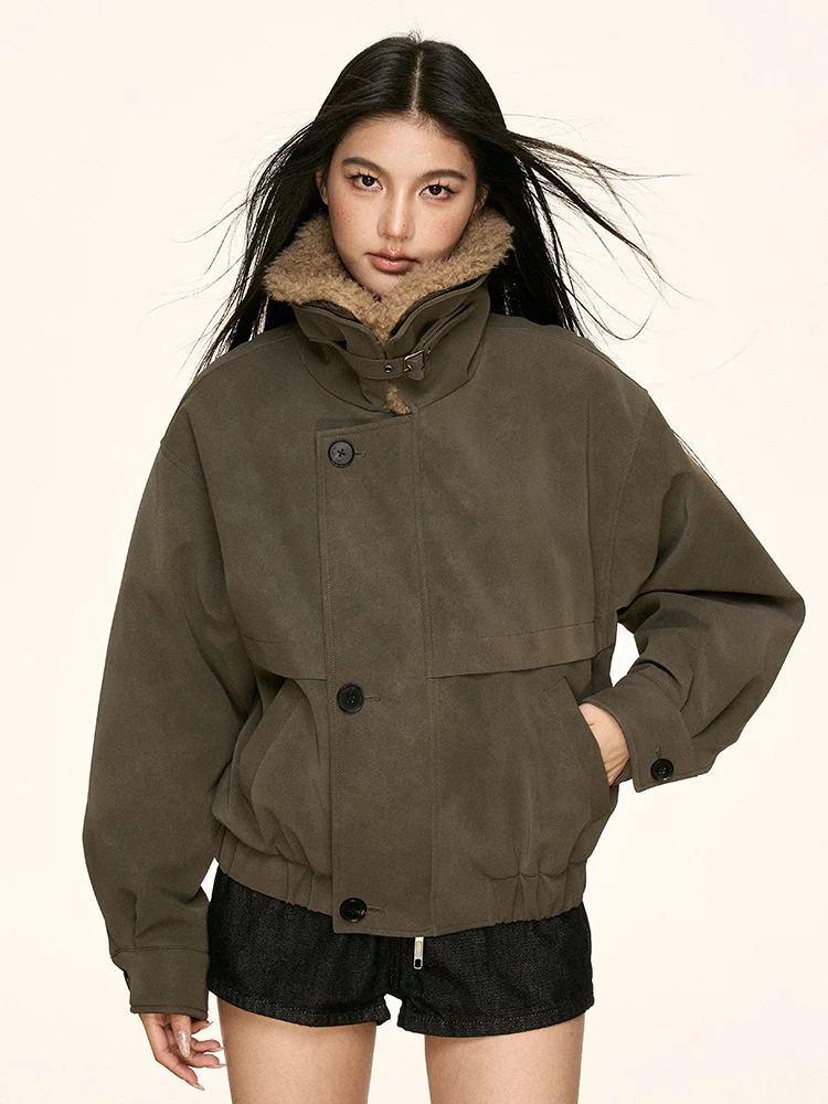 

Aaisup American Retro Thiened Cotton Jaet Women's Winter Warm Loose Workwear Jaet Faionable Quilted Stand Collar