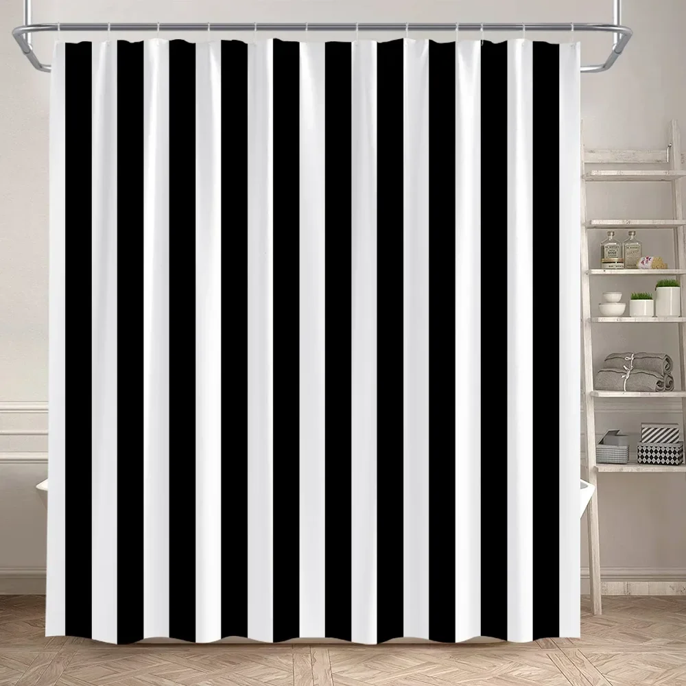 HODecor-Rideau douche rayé noir et blanc, lignes géométriques modernes, style européen minimaliste, rideaux bain en polyester