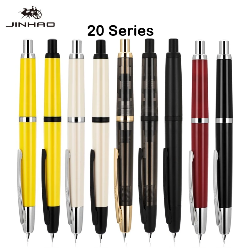 

JINHAO 20 Press Fountain Pen Retractable EF/F Nib Plastic With Clip Writing Ink Converter PK 10 A1 Stationery School Supplies