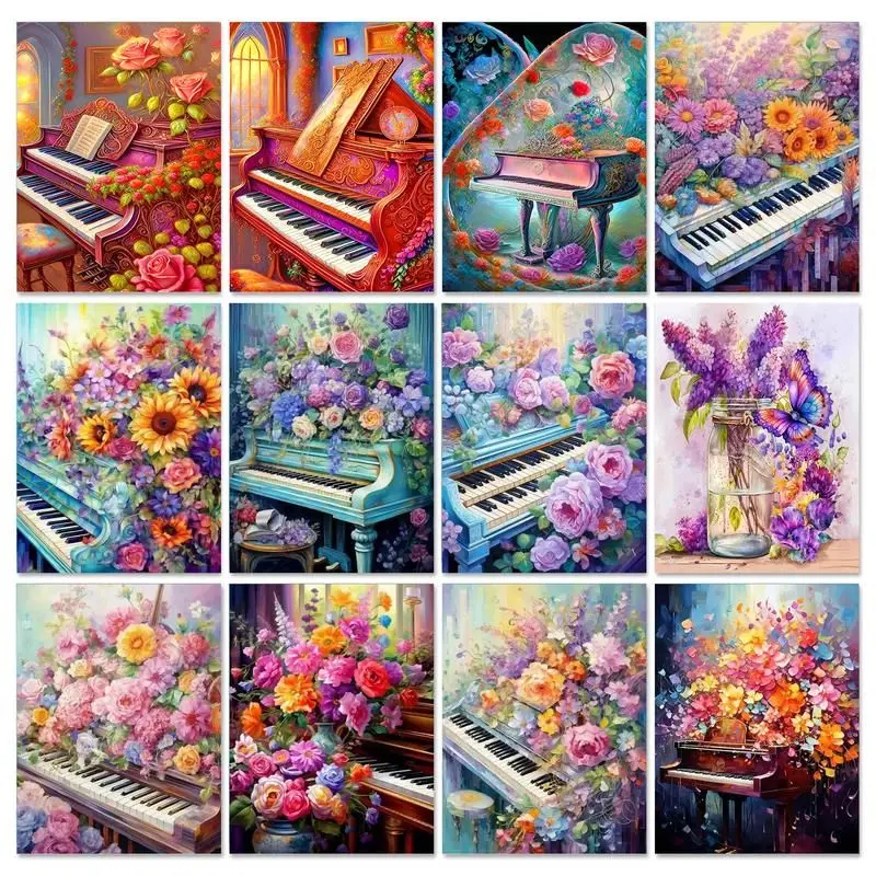 

GATYZTORY Frame Diy Painting by numbers Flower Piano Handpainted On Canvas Acrylic Paint by numbers For adults Home Wall decor