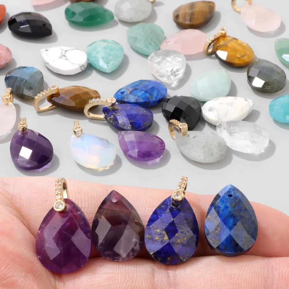 2Pcs Natural Water Drop Stone Pendants Healing Yoga Faceted Gems Pendant for DIY Handmade Making Necklaces Bracelet Earrings