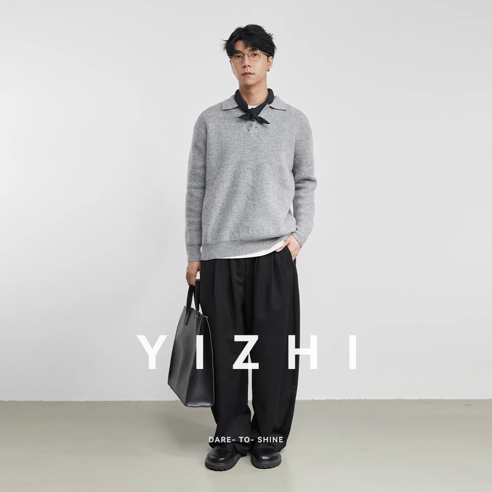 Fashion Men's Knitted Polo Shirt Sweater 2025 Autumn Winter New Pullover Knitted Long-Sleeved Top Men's Polo Shirt