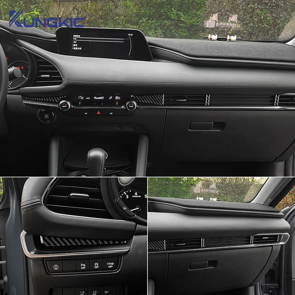 ملصق وحدة التحكم المركزية للسيارة من ألياف الكربون الناعمة الحقيقية لمازدا 3 BP 2019 2020 2021 2022 2023 2024 2025 Mazda3 Axela LHD RHD