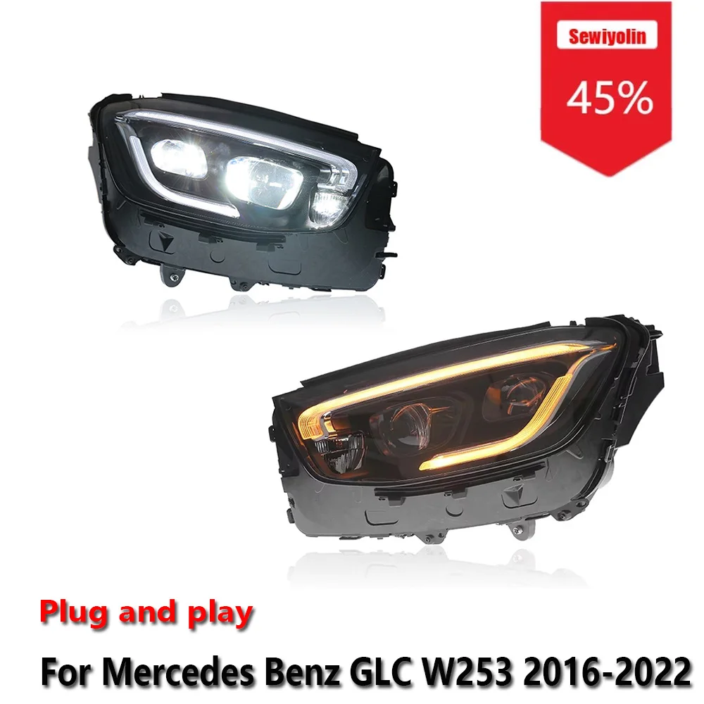 

Sewiyolin Car LED Upgrade Headlight Accessories For Mercedes Benz GLC W253 2016-2022 DRL Brake Turn Signal Lamp Plug and Play