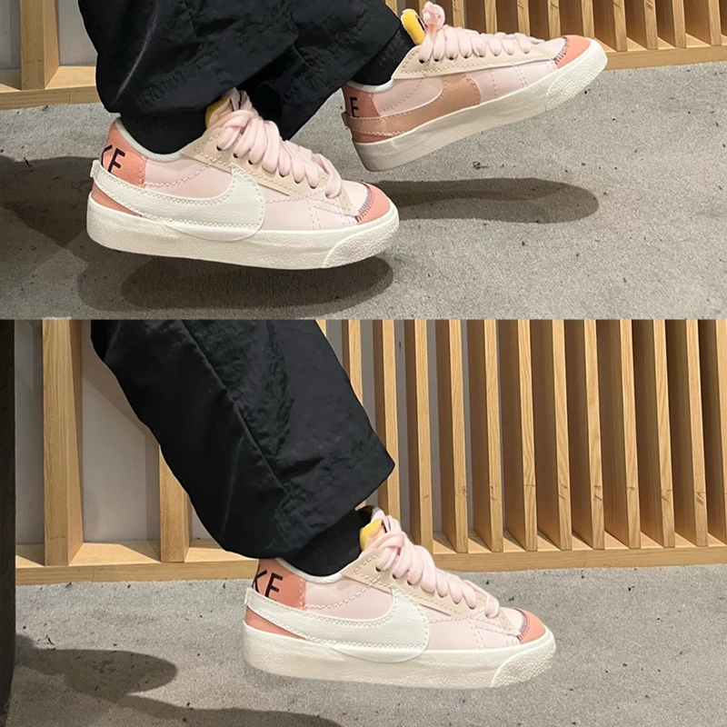 Nike Blazer Low 77 Men Womans Casual Skateboard Shoe Pink Genuine Leather Non-slip Comfortable Unisex Flat Sports Sneakers